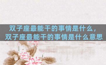 双子座最能干的事情是什么，双子座最能干的事情是什么意思