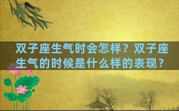 双子座生气时会怎样？双子座生气的时候是什么样的表现？