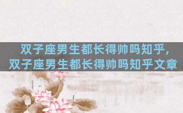 双子座男生都长得帅吗知乎,双子座男生都长得帅吗知乎文章