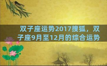 双子座运势2017搜狐，双子座9月至12月的综合运势