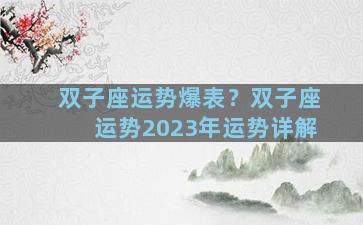 双子座运势爆表？双子座运势2023年运势详解