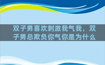 双子男喜欢刺激我气我，双子男总欺负你气你是为什么