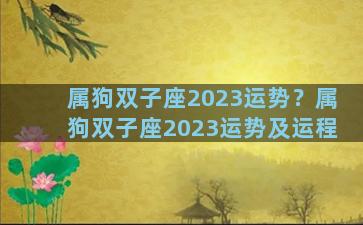 属狗双子座2023运势？属狗双子座2023运势及运程