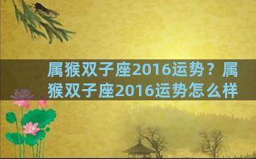 属猴双子座2016运势？属猴双子座2016运势怎么样