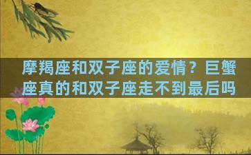 摩羯座和双子座的爱情？巨蟹座真的和双子座走不到最后吗