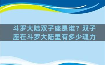 斗罗大陆双子座是谁？双子座在斗罗大陆里有多少魂力