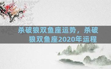 杀破狼双鱼座运势，杀破狼双鱼座2020年运程